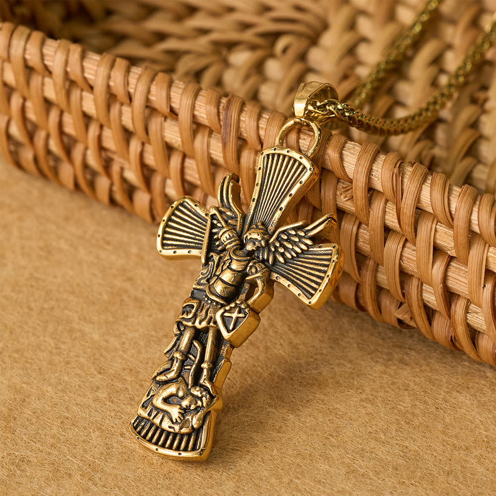 Christianartworkshop Kreuzanhänger mit dem Erzengel Michael, der Satan besiegt: Symbol des göttlichen Schutzes - Gold - image 4