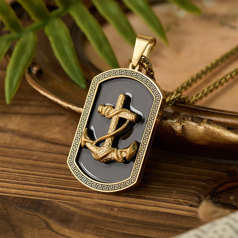 Christianartworkshop Halskette mit Anhänger in Form eines Ankerkreuzes mit griechischem Schlüsselmotiv: Symbol des Glaubens und der unerschütterlichen Hoffnung - Gold - image 0