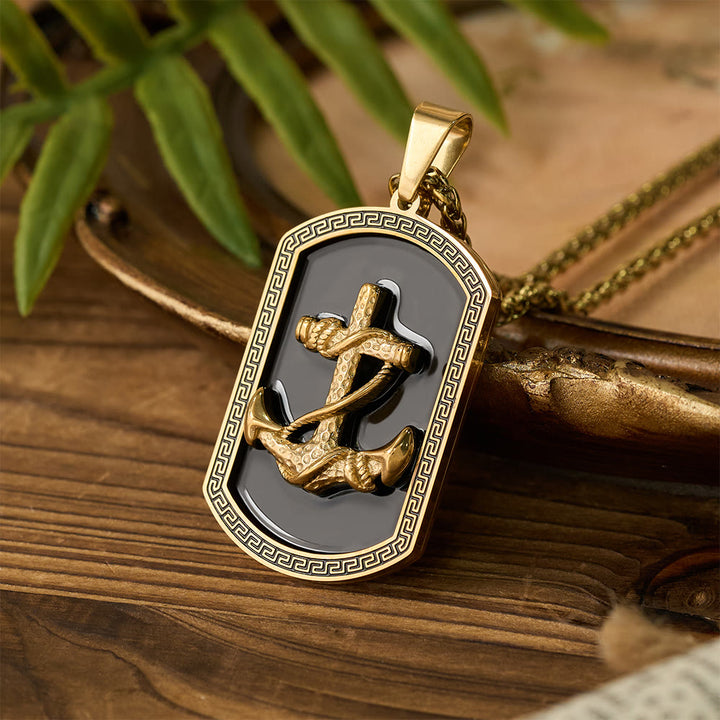 Christianartworkshop Halskette mit Anhänger in Form eines Ankerkreuzes mit griechischem Schlüsselmotiv: Symbol des Glaubens und der unerschütterlichen Hoffnung - Gold - image 0