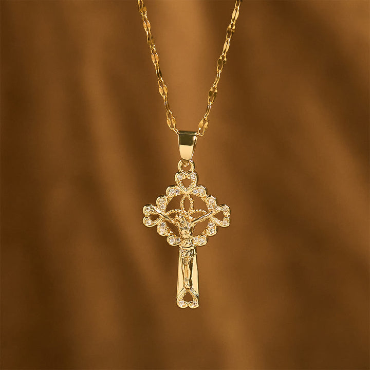 Christianartworkshop Halskette mit Schlüsselanhänger in Form eines Kruzifixes, besetzt mit Zirkonia: Symbol der erlösenden Gnade und des Glaubens - image 1
