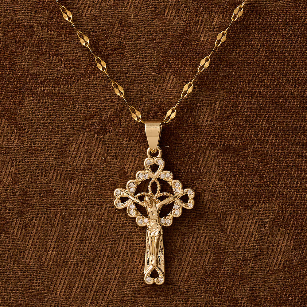 Christianartworkshop Halskette mit Schlüsselanhänger in Form eines Kruzifixes, besetzt mit Zirkonia: Symbol der erlösenden Gnade und des Glaubens - image 2