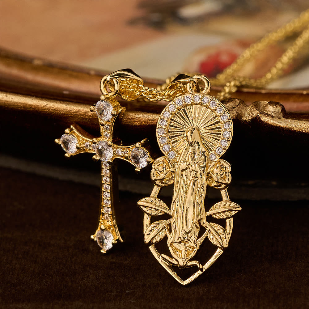 Christianartworkshop Prunkvolles Halsketten-Set mit Marien-Motiv und geflügeltem Kreuz: Symbol des spirituellen Schutzes - Kreuz Jungfrau Maria - image 4