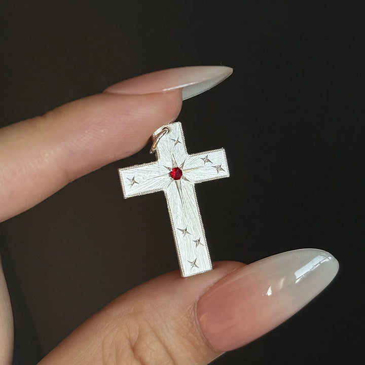 Christianartworkshop Halskette mit sternförmig graviertem Zirkonia-Kreuzanhänger: Symbol des göttlichen Lichts und des Glaubens - image 1
