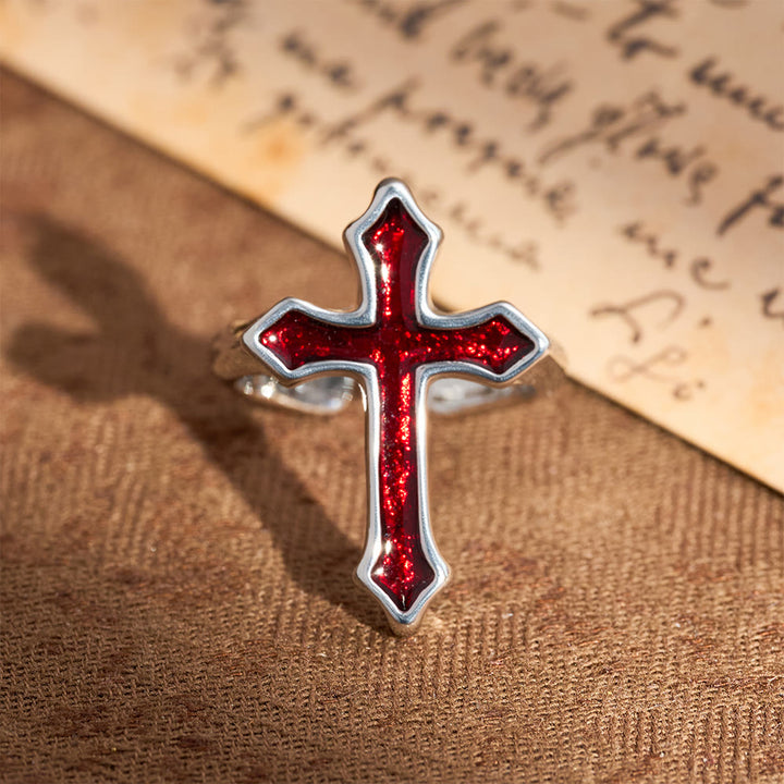Christianartworkshop Offener Ring mit vierfarbigem Emaillekreuz: Symbol des Lichts des Glaubens - Rot - image 4