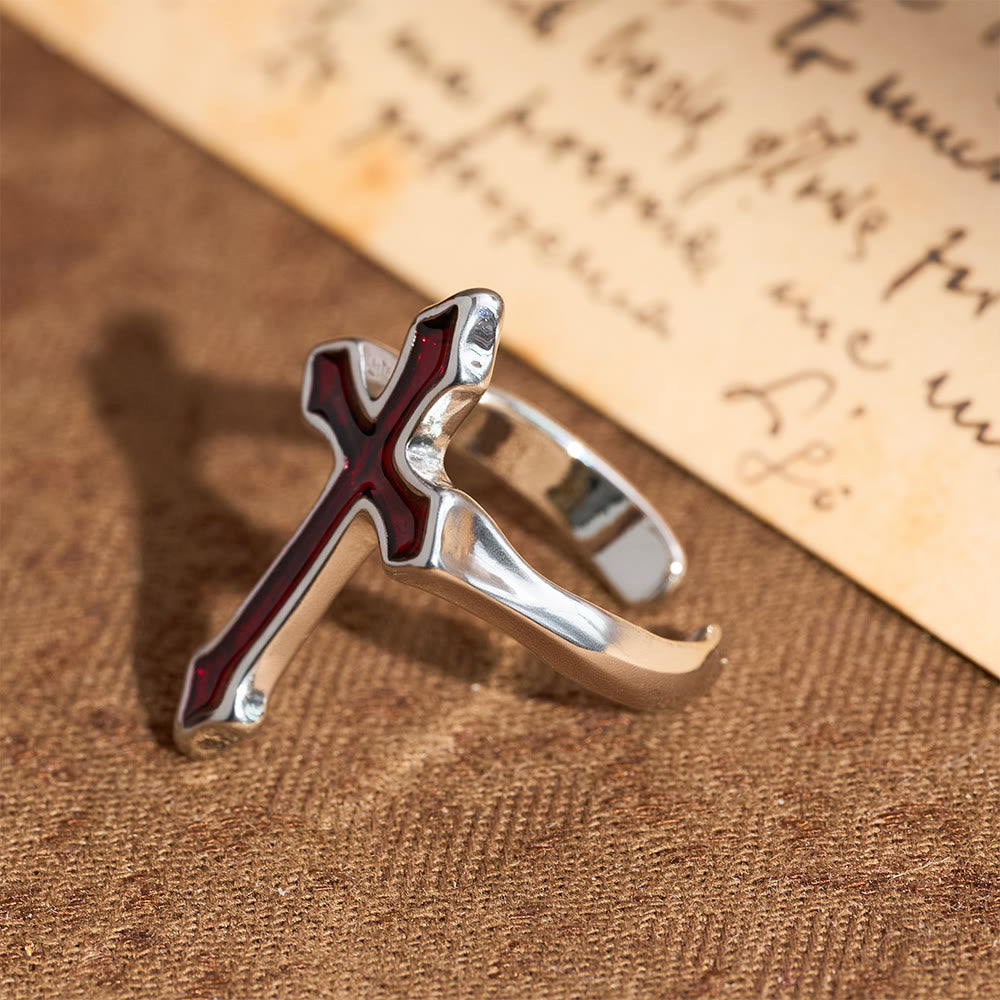 Christianartworkshop Offener Ring mit vierfarbigem Emaillekreuz: Symbol des Lichts des Glaubens - image 5