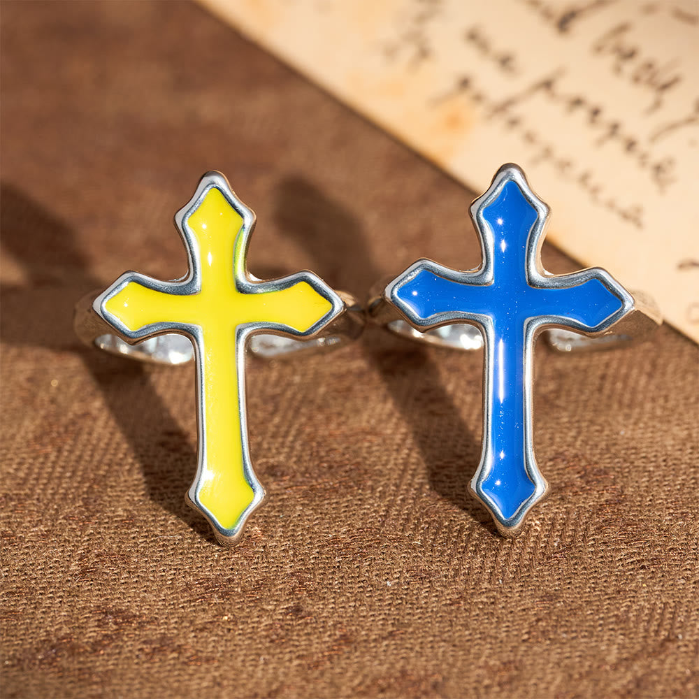 Christianartworkshop Offener Ring mit vierfarbigem Emaillekreuz: Symbol des Lichts des Glaubens - image 2