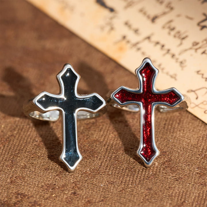 Christianartworkshop Offener Ring mit vierfarbigem Emaillekreuz: Symbol des Lichts des Glaubens - image 1