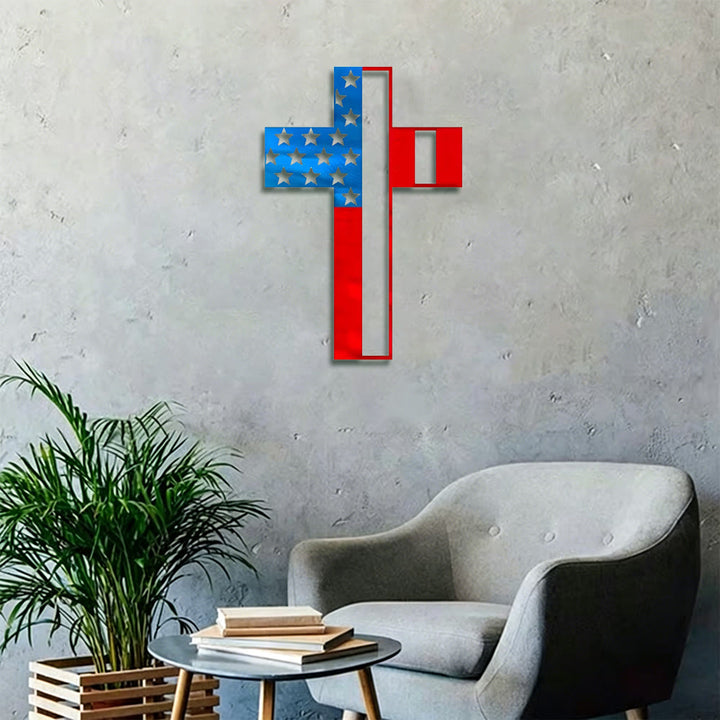 Christianartworkshop Metall-Wanddekoration mit Sternen- und Streifenkreuz: Zeitloses Symbol des Glaubens und des amerikanischen Erbes - image 2