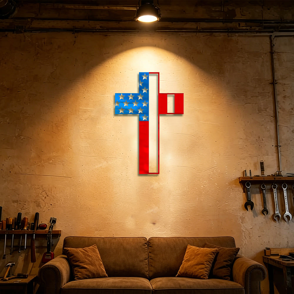 Christianartworkshop Metall-Wanddekoration mit Sternen- und Streifenkreuz: Zeitloses Symbol des Glaubens und des amerikanischen Erbes - image 3