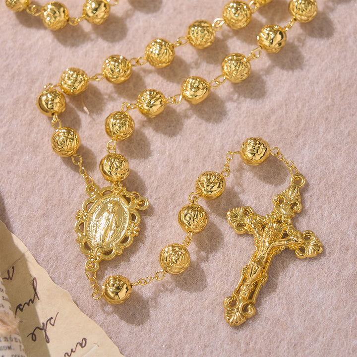 Christianartworkshop Rosenkranz mit gravierten Rosenperlen und Kruzifix: Symbol frommen Gebets - image 6