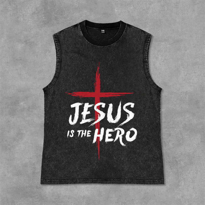 Christianartworkshop Jesus Is The Hero Rotes Kreuz Unisex-Tanktop - Schwarz - 2XL - image 3