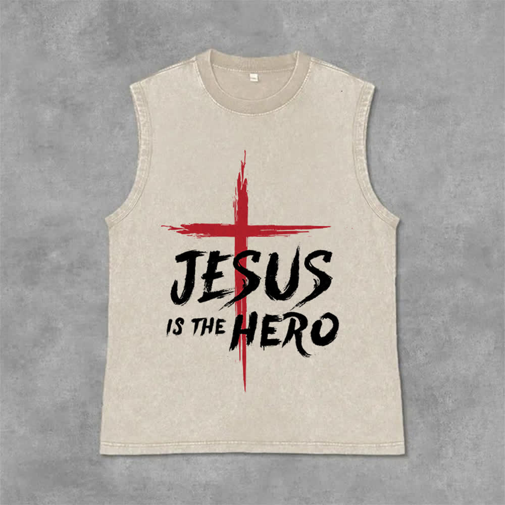 Christianartworkshop Jesus Is The Hero Rotes Kreuz Unisex-Tanktop - Beige - 2XL - image 0