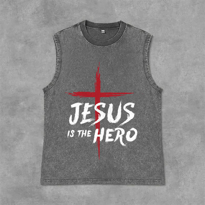 Christianartworkshop Jesus ist der Held Rotes Kreuz Unisex-Tanktop (gewaschen) - Grau - 2XL - image 6