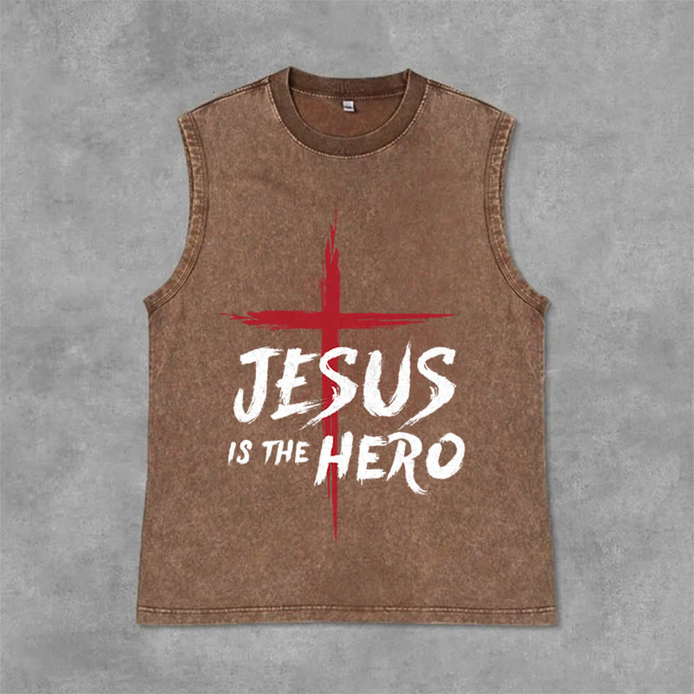 Christianartworkshop Jesus Is The Hero Rotes Kreuz Unisex-Tanktop - Braun - 2XL - image 9