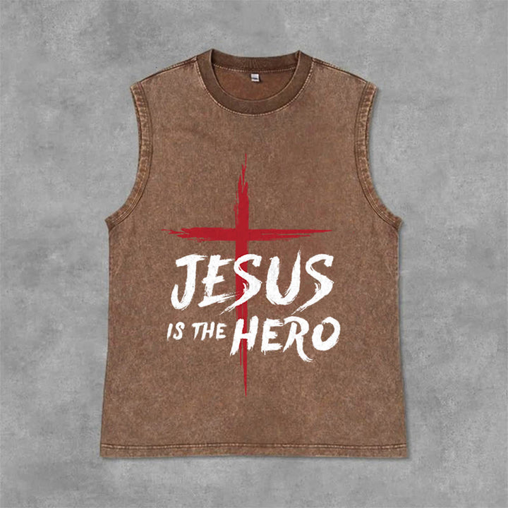 Christianartworkshop Jesus Is The Hero Rotes Kreuz Unisex-Tanktop - Braun - 2XL - image 9