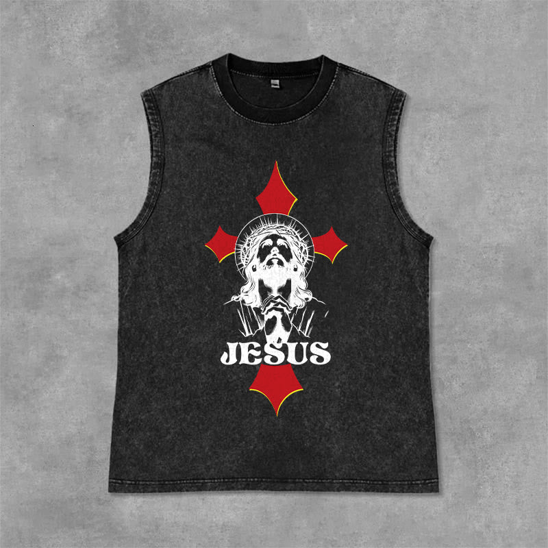 Christianartworkshop JESUS ​​Unisex-Tanktop (gewaschen) - Schwarz - 2XL - image 3