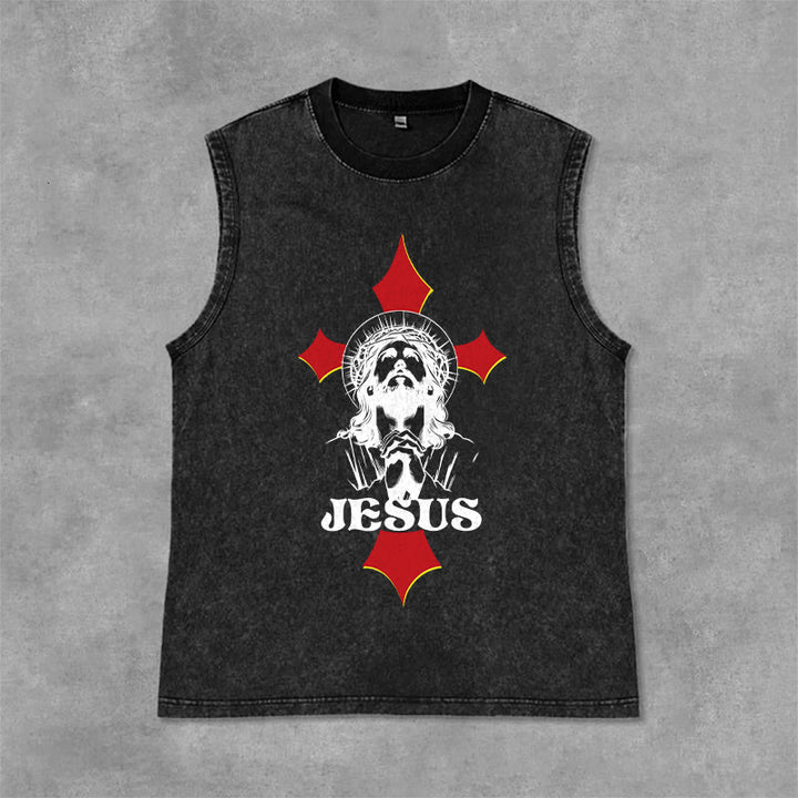 Christianartworkshop JESUS ​​Unisex-Tanktop (gewaschen) - Schwarz - 2XL - image 3