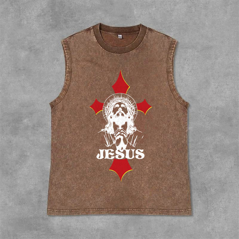 Christianartworkshop JESUS ​​Unisex-Tanktop (gewaschen) - Braun - 2XL - image 6