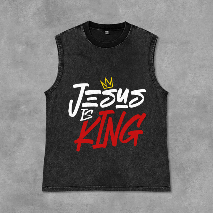 Christianartworkshop JESUS ​​IS KING Unisex-Tanktop (gewaschen) - Schwarz - 2XL - image 6