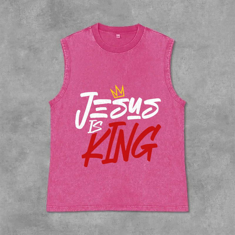 Christianartworkshop JESUS ​​IS KING Unisex-Tanktop (gewaschen) - Rosa - 2XL - image 0