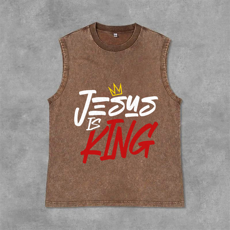 Christianartworkshop JESUS ​​IS KING Unisex-Tanktop (gewaschen) - Braun - 2XL - image 9