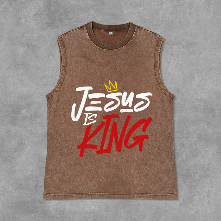 Christianartworkshop JESUS ​​IS KING Unisex-Tanktop (gewaschen) - Braun - 2XL - image 9