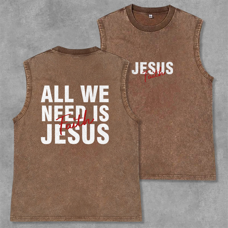 Christianartworkshop ALL WE NEED IS JESUS ​​Unisex Washed Tank Top - Braun - 2XL - image 0