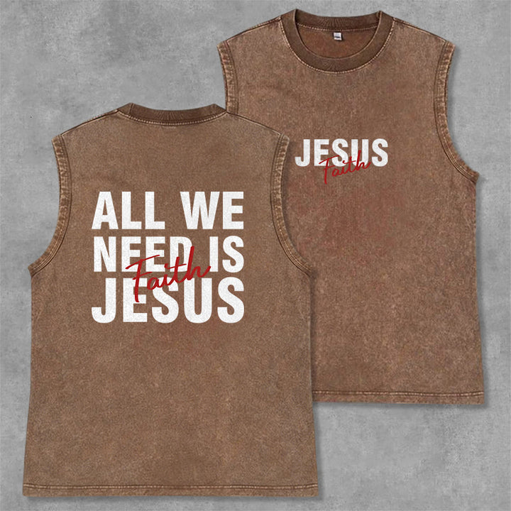 Christianartworkshop ALL WE NEED IS JESUS ​​Unisex Washed Tank Top - Braun - 2XL - image 0