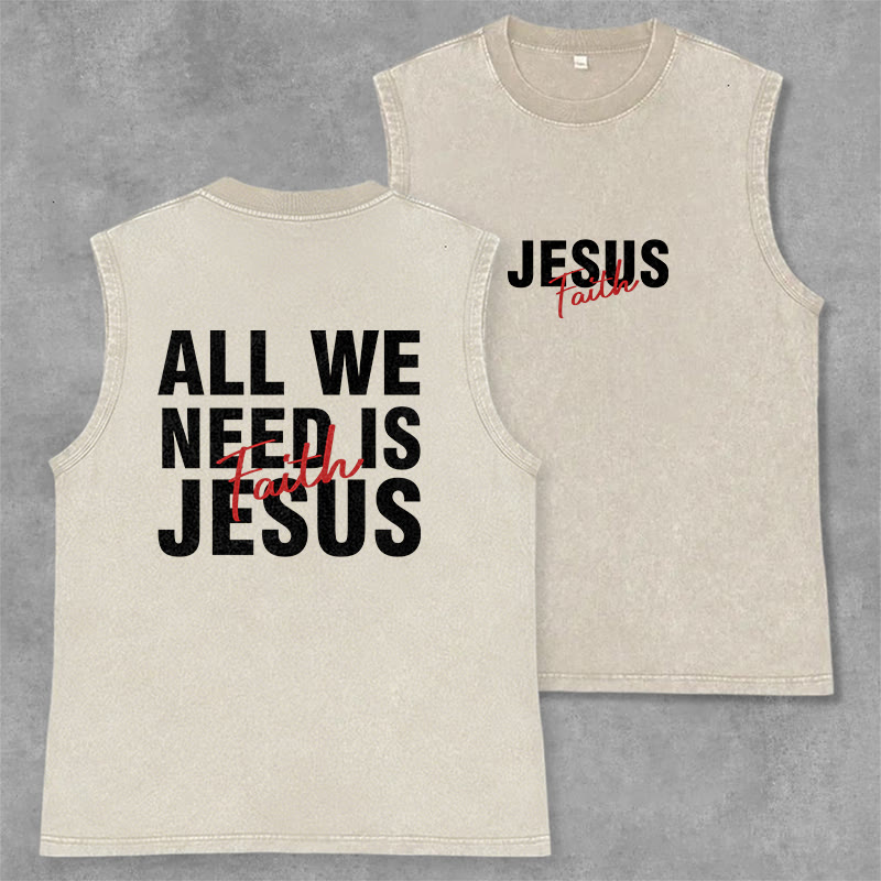 Christianartworkshop ALL WE NEED IS JESUS ​​Unisex Washed Tank Top - Beige - 2XL - image 7