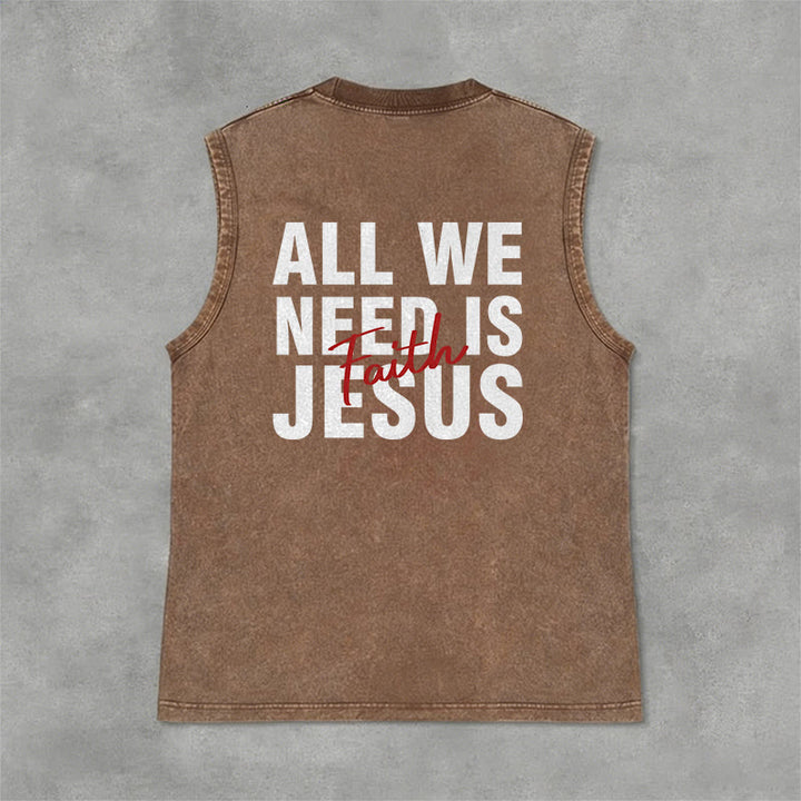 Christianartworkshop ALL WE NEED IS JESUS ​​Unisex Washed Tank Top - image 4