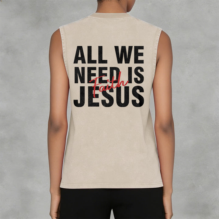 Christianartworkshop ALL WE NEED IS JESUS ​​Unisex Washed Tank Top - image 13