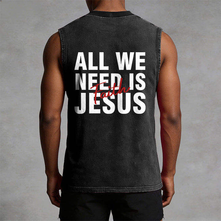 Christianartworkshop ALL WE NEED IS JESUS ​​Unisex Washed Tank Top - image 16