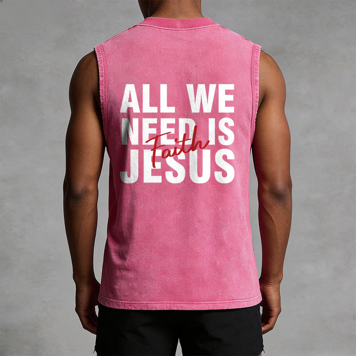 Christianartworkshop ALL WE NEED IS JESUS ​​Unisex Washed Tank Top - image 25