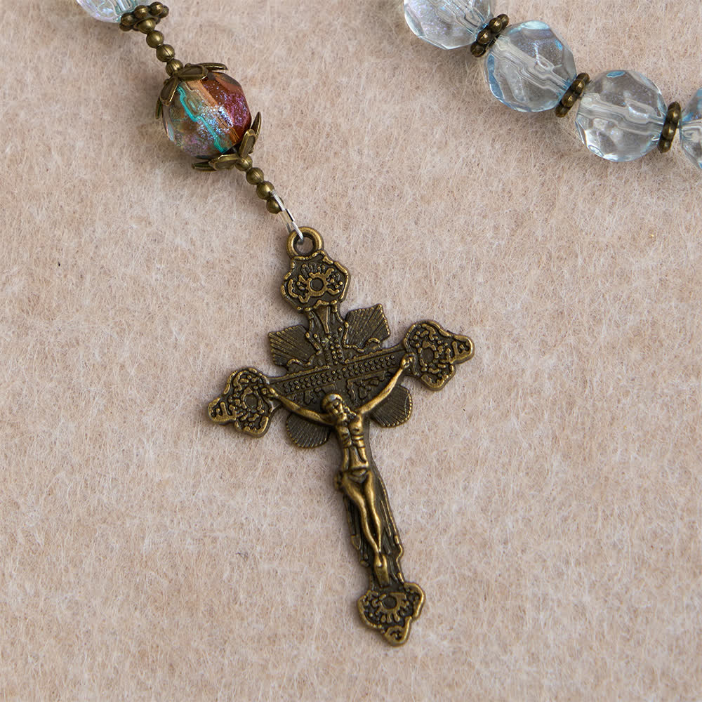 Christianartworkshop Antiker Rosenkranz aus Bronze, gefertigt aus dem Hause Mariä Himmel mit schillerndem blauen Glas - image 7