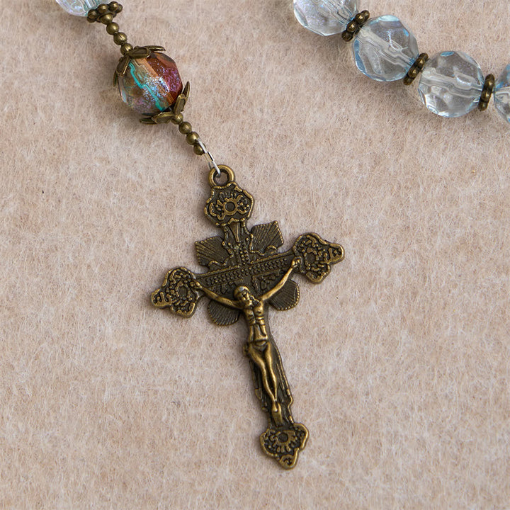 Christianartworkshop Antiker Rosenkranz aus Bronze, gefertigt aus dem Hause Mariä Himmel mit schillerndem blauen Glas - image 7