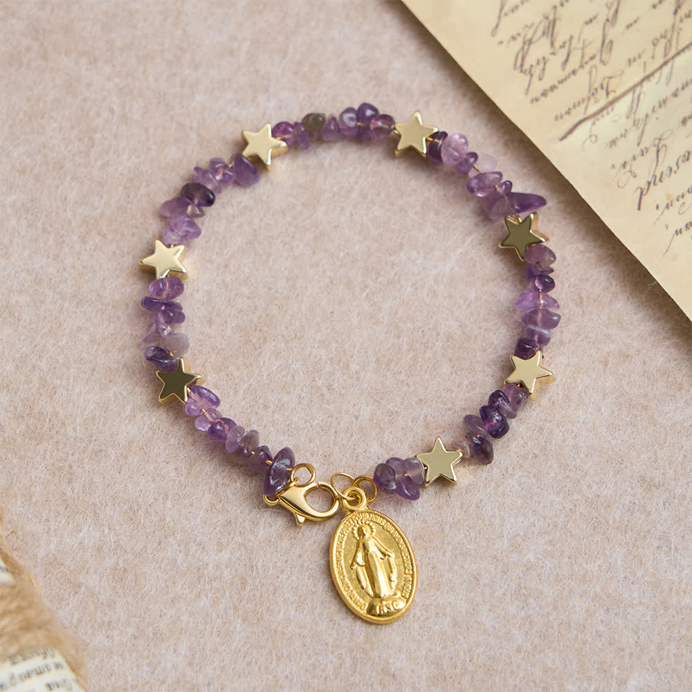 Christianartworkshop Rosenkranzarmband aus natürlichen Amethyst-Chips und Memory-Draht mit Marienmedaille - image 5