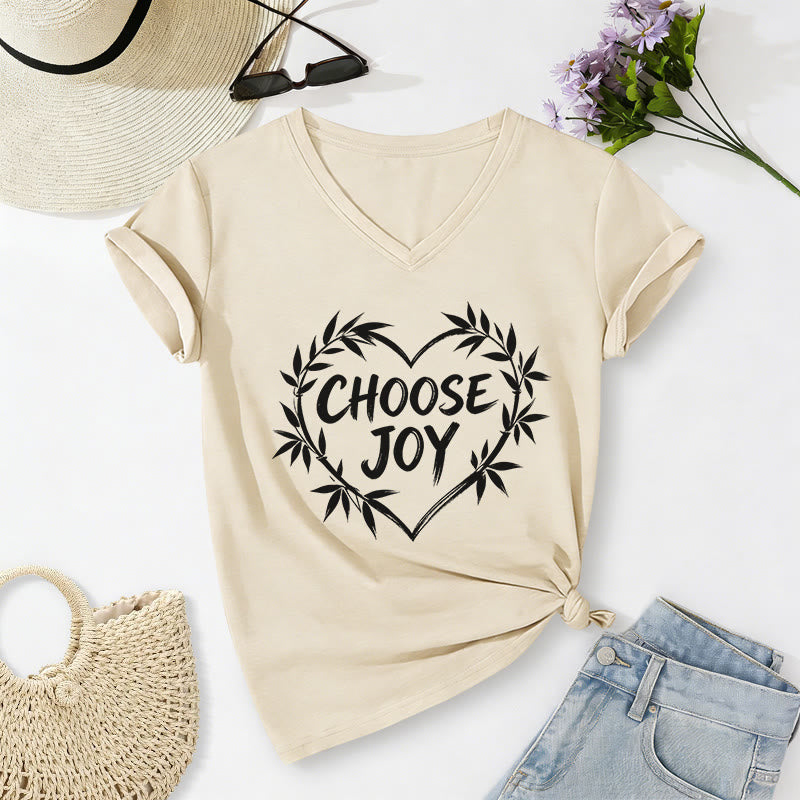 Christianartworkshop CHOOSE JOY Lässiges V-Ausschnitt-T-Shirt - Beige - 2XL - image 0