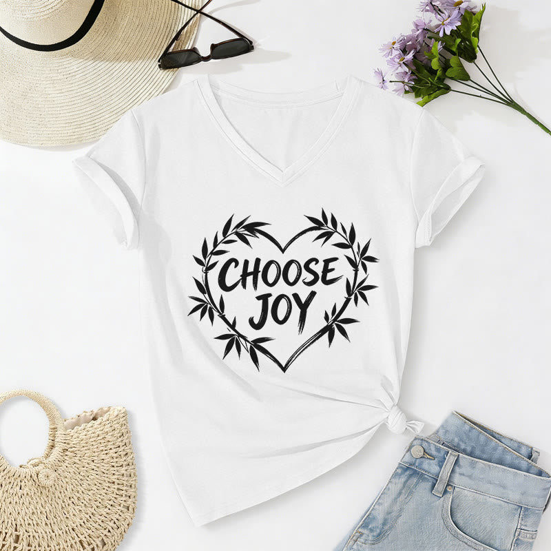 Christianartworkshop CHOOSE JOY Lässiges V-Ausschnitt-T-Shirt - Weiß - 2XL - image 4