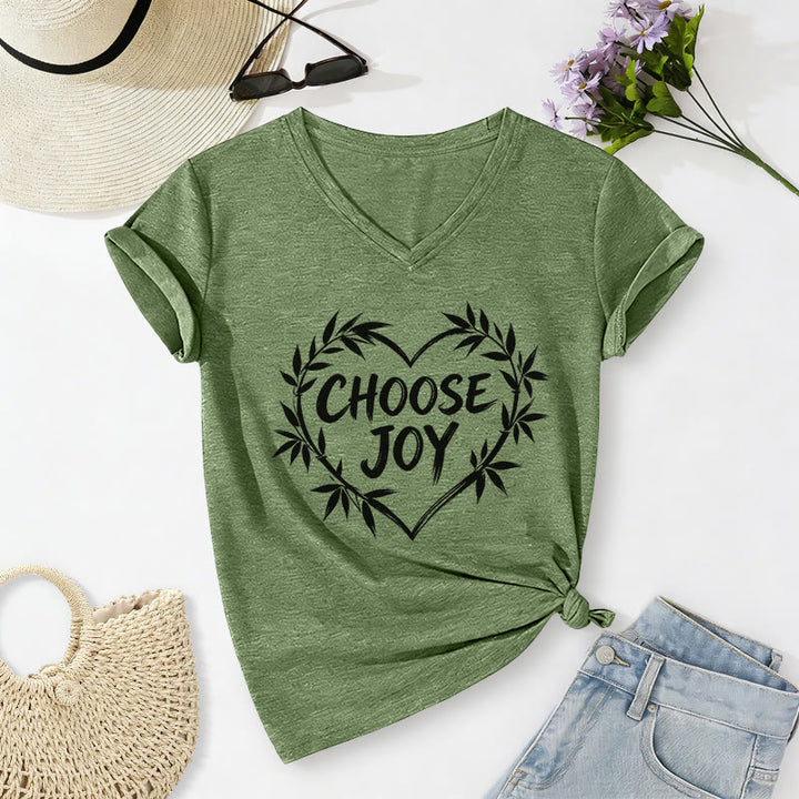 Christianartworkshop CHOOSE JOY Lässiges V-Ausschnitt-T-Shirt - Olivgrün - 2XL - image 2