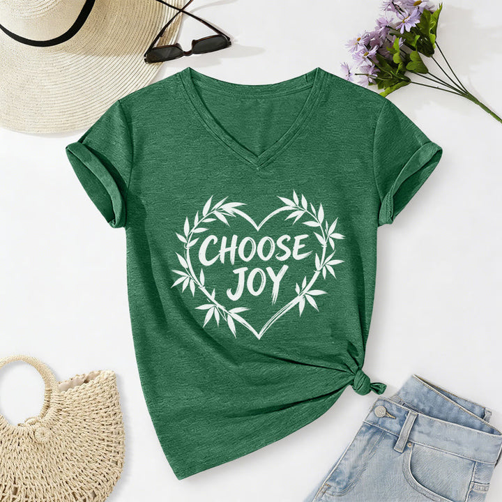 Christianartworkshop CHOOSE JOY Lässiges V-Ausschnitt-T-Shirt - Dunkelgrün - 2XL - image 14