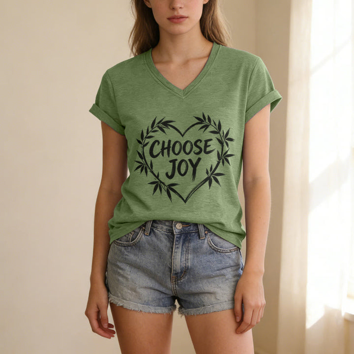 Christianartworkshop CHOOSE JOY Lässiges V-Ausschnitt-T-Shirt - image 3