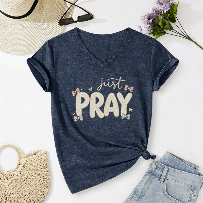 Christianartworkshop Just PRAY Casual V-Neck T-Shirt - Marineblau - 2XL - image 20