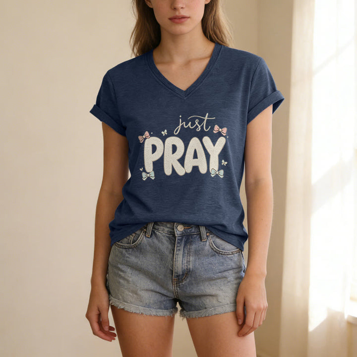 Christianartworkshop Just PRAY Casual V-Neck T-Shirt - image 21