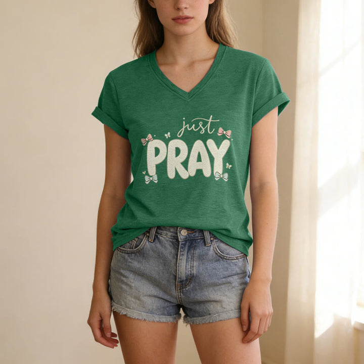 Christianartworkshop Just PRAY Casual V-Neck T-Shirt - image 17