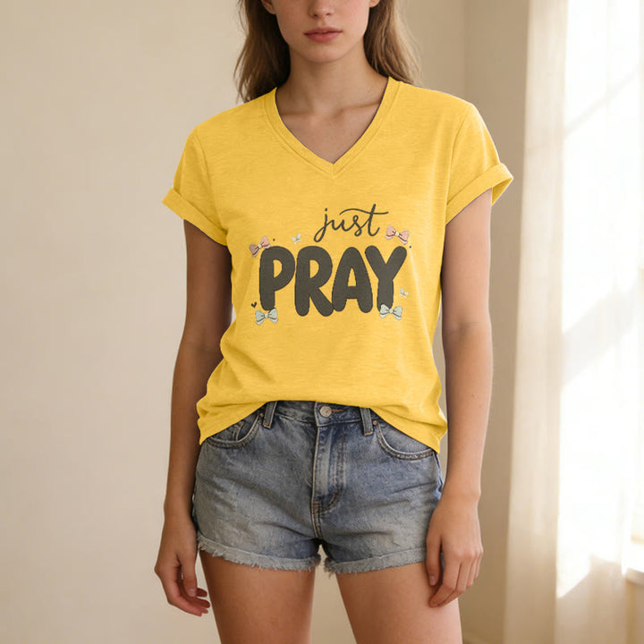 Christianartworkshop Just PRAY Casual V-Neck T-Shirt - image 9