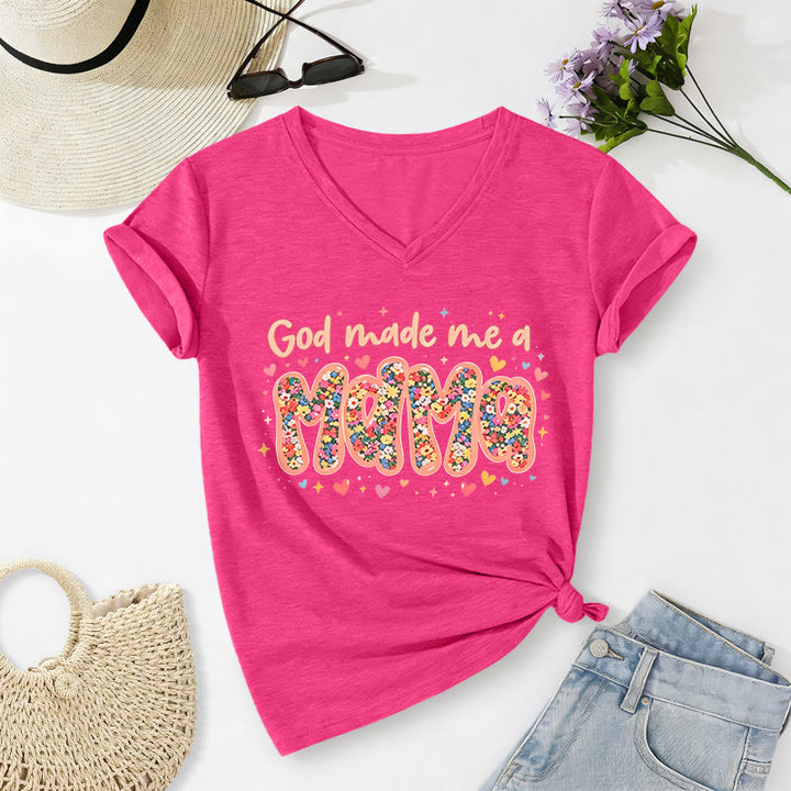 Christianartworkshop „Gott hat mich zur Mama gemacht“ – Lässiges V-Ausschnitt-T-Shirt - Rose - 2XL - image 24