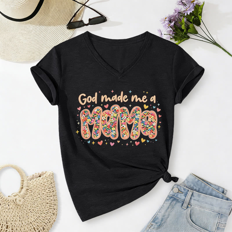 Christianartworkshop „Gott hat mich zur Mama gemacht“ – Lässiges V-Ausschnitt-T-Shirt - Schwarz - 2XL - image 12