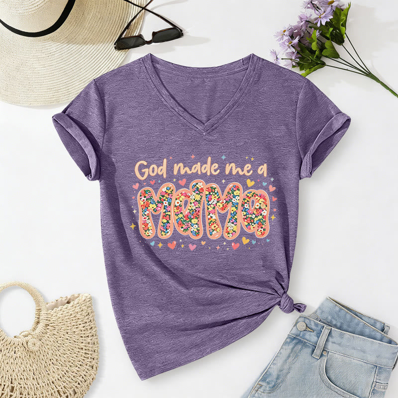 Christianartworkshop „Gott hat mich zur Mama gemacht“ – Lässiges V-Ausschnitt-T-Shirt - Lila - 2XL - image 16