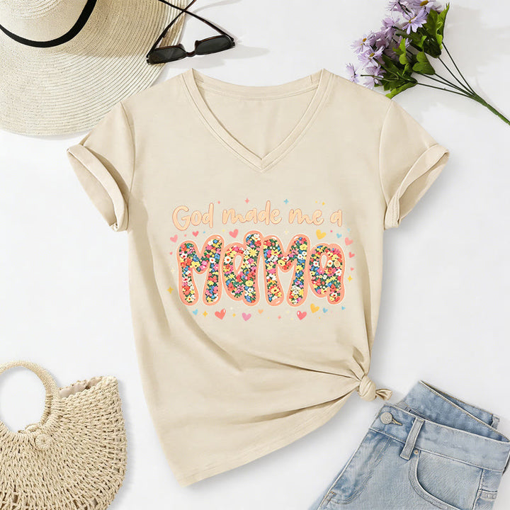 Christianartworkshop „Gott hat mich zur Mama gemacht“ – Lässiges V-Ausschnitt-T-Shirt - Beige - 2XL - image 6