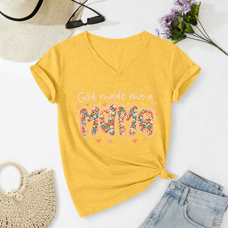 Christianartworkshop „Gott hat mich zur Mama gemacht“ – Lässiges V-Ausschnitt-T-Shirt - Gelb - 2XL - image 8